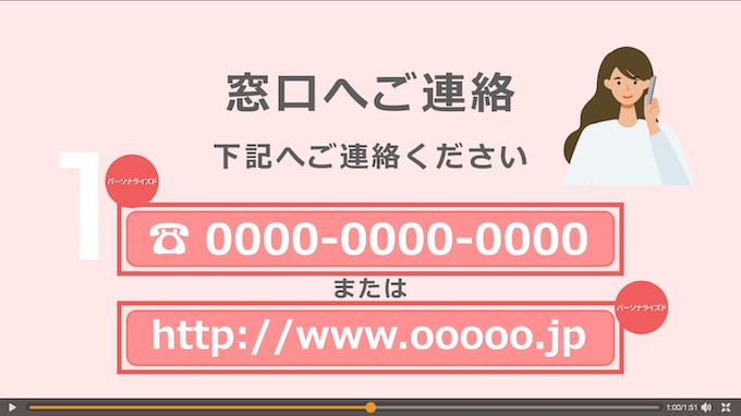 連絡先電話番号・URLをパーソナライズド